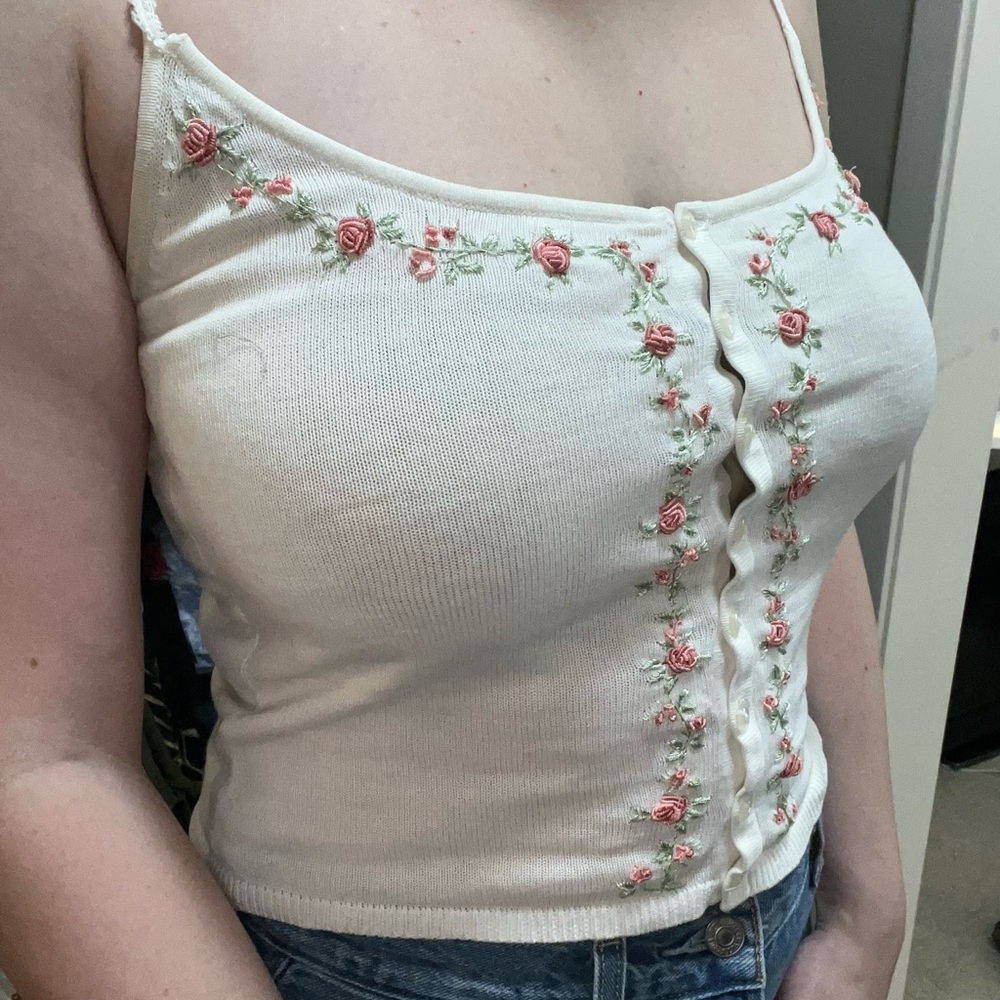 Vintage 00s Betsey Johnson Button-Up Cami with Embroidered Roses